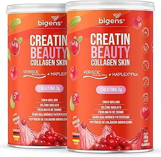 Creatin Beauty Collagen Skin, 3g de Creatina, Peptídeos de colágeno Verisol + Ácido Hialurônico Haplex Plus, 300g, Sabor Cranberry, Bigens (Kit 2)