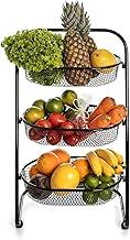 Metaltec Fruteira De Chão Em Aço Resistente Com Rodinhas Multiuso Carrinho Organizador 3 Cestos para Cozinha Reforçado - Preto