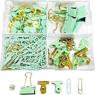 Clipes de fichário, clipes de papel,kit de clipes de escritório,conjuntos de fichário de clipes de papel de metal,pinos de metal,para escritório,casa,uso escolar (Verde)