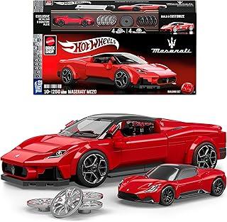 Mattel Brick Shop Hot Wheels Jogo de Construção Speed Maserati MC20 em escala 1:32 com Placa de Coleção e 1 carrinho de metal Perfeito para colecionadores