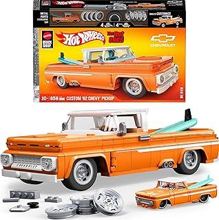 Mattel Brick Shop Hot Wheels Jogo de Construção Elite Custom Chevy Pickup em escala 1:16 com Placa de Coleção e 1 carrinho de metal Perfeito para colecionadores