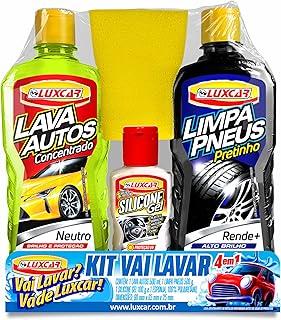 Luxcar Kit Vai Lavar 4 em 1: Shampoo 500 ml + Limpa Pneus 500 ml + Silicone 100 ml