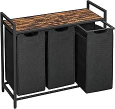 VASAGLE Cesto de Roupa, 3 Compartimentos, Sacos de Roupa Deslizantes e Removíveis, Organizador de Lavanderia, Prateleira, Estrutura de Metal, Marrom Rústico e Preto Tinta BRBLH301B01V1