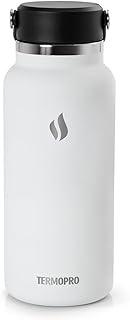 TERMOPRO Squeeze Térmico Circinus 1 Litro Branco Inox Garrafa Térmica Esportiva com Alça Antivazamento Bebidas Quentes e Frias por Horas Aço Inoxidável Premium Acabamento Fosco