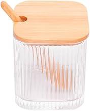 LYOR - Porta Tempero de Vidro com Colher e Tampa de Bambu Lines 8cm x 8cm x 9,5cm