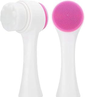 Escova de Limpeza Facial 2 em 1, Massageador Facial com Cerdas Macias (Branco com rosa)