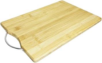 Tábua de Corte em Bambu, 34x24cm, com Alça de Metal. Tábua Retangular Multiuso para Carnes, Legumes e Frutas