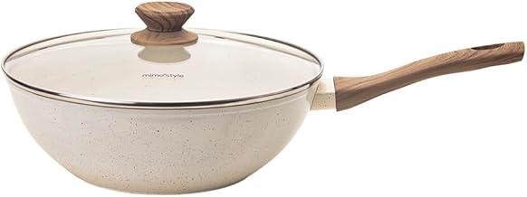 Mimo Style Frigideira Wok 28cm Linha Cook - Alumínio com Revestimento Cerâmico e Fundo Indução Marmol - Vanilla