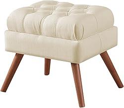 Puff Retangular Gales em Tecido Linho para Apoio de Pés (Bege)