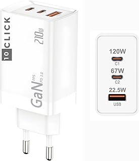 Carregador 210W GaN Super Turbo 3 Portas USB-C Tipo-C e USB-A para Notebook iPhone 17 16 15 Pro Max Samsung Galaxy MacBook Xiaomi Motorola iPad Tablets Drones Universal Fonte PD3.0 Premium 10CLICK®