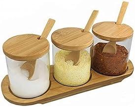 Kit Porta Temperos De Vidro com tampa de Bambu Açucareiro Meleira Porta Condimento - 3 Peças