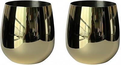 Conjunto de 2 copos dourados de aço inoxidável inquebrável 480ml - Sem haste, perfeitos para jantares, festas e casamentos