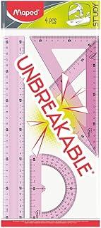 Conjunto Rágua 30cm + Esquadros Isósceles 45° e Escaleno 60° + Transferidor 180°, Maped, Study Unbreakable, 981701, Cores Sortidas
