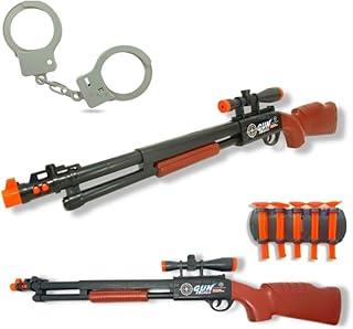 Kit Espingarda de Brinquedo com Lança Dardos, Mira Telescópica, 5 Dardos e Algemas, Preto e Laranja