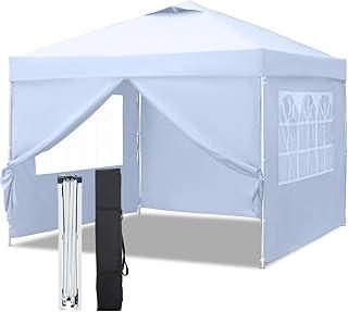 Joyfox Tenda Gazebo 3x3m Sanfonada com 4 Paredes Laterais, Barraca Transformável para 5-6 Pessoas, Toldo Dobrável Impermeável com Proteção UV para Festas, Eventos e Camping - Branco