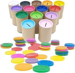 Conjunto 6 Cofres 6x10cm + 60 Moedas de Mentira Brinquedo Educativo Kit Prendas Lembrancinhas Mimos Moedinhas (Coloridos)