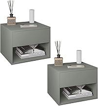 Kit com 02 Mesas de Cabeceira Suspensa com 1 Gaveta e Nicho Moderna Fixa na Parede - LH Móveis (Cinza)