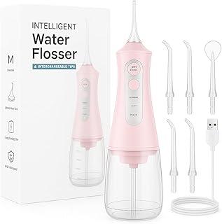 Irrigador Oral Bucal Alta Potência 130 PSI - 3 Modos de Jato Bucal, Reservatório 200ml, Carregamento Bivolt, 5 Ponteiras, Sem Fio, Manual do Usuário em Português (Baby Pink)