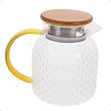 Jarra Honey em Vidro Borossilicato com Textura, 1L, Alça Dourada, Tampa de Bambu Aço Inoxidavel