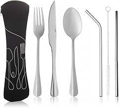 Conjunto Talheres Inox e com Canudos Curvado e Reto Escova e Estojo Neoprene 7 Peças