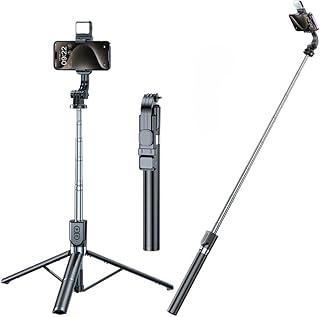 Tripé e Bastão de Selfie 2 em 1 com Controle Remoto Bluetooth – Extensível até 1,70m, Aço Inoxidável, Rotação 360°, Tripé Dobrável, Ideal para Celulares, Viagens e Vlogs – Preto