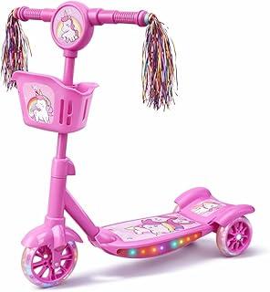 Patinete Infantil 3 Rodas com Luzes Led Som Musical Altura Regulável Freio Traseiro e Cesta