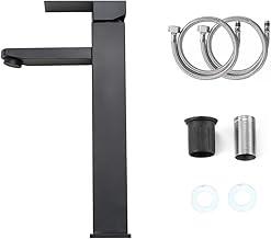 Torneira Banheiro 28cm Praça de Luxo De Mesa Bica Alta 1/4 De Volta Aço Inox 304 Preto fosco Água Quente e fria (Aço Inoxidável)