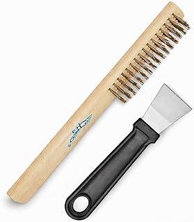 Kit Escova e Espátula para Limpar Grelha Churrasqueira Inox Raspador Para Limpeza Churrasco Aço Inoxidável Cabo Ergonômico Material Resistente e Premium (Natural e Preto)