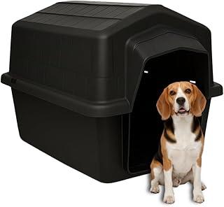 Casinha Pet 2 em 1 Grande N5 Caminha Proteção UV | Uso Externo Sol Chuva | Cães Médios até 22kg Labrador Bulldog Beagle | Plástico Rígido Atóxico Resistente | Limpeza Fácil (Preto)