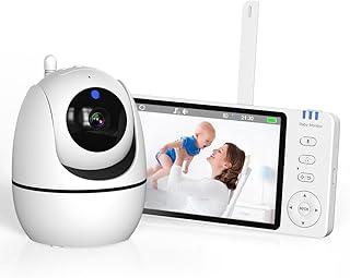 Baba Eletronica sem internet, 5" Monitor de Bebe, 360°, 2 Way Audio, Visão Nocturna, bateria de 10 horas, 4 Zoom, Economia de energia VOX, Canção de Ninar, Ideal para Pais Novos,110/220v