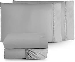 Jogo de Lençol 4 Peças Ponto Palito Percal 180 Fios Algodão Liso Vários Tamanhos (Cinza, Queen)