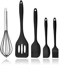 Kit de Utensílios de Cozinha em Silicone, 5 Peças com Fuê, Excelente pra Panela Antiaderente, (Preto)