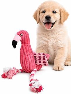 Brinquedo de Pelúcia Flamingo para Cães com Apito – Mordedor Macio com Corda Para Brincadeira Interativa Pet Cachorro, Animais de Estimação Alivia o Estresse e Ansiedade - FS