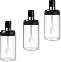 Kit com 03 unidadesPorta Tempero em Vidro com Colher, Porta Condimentos, Organizador de Temperos