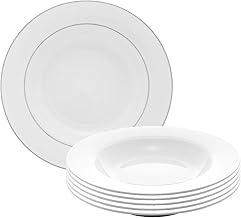 WOLFF - Conjunto 6 Pratos Fundos de Porcelana com Borda Prateada Mônaco Branco 21,5cm x 3,5cm