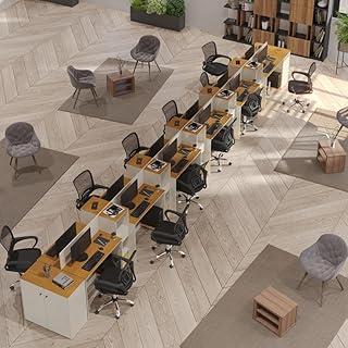 VIA NOSSA - Estação de Trabalho 12 Lugares Office Smart 12 Mesas 10 Armários 2 Aparador - Off White e Cedro