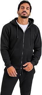 Moletom Masculino com Capuz Zíper Aberto Preto Básico Confortável