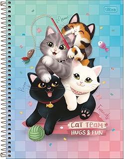 Tilibra - Caderno Espiral Capa Dura Universitário 10 Matérias Purrfect Cats 160 Folhas - Gatos Fundo Degrade Vd/Az/Rs
