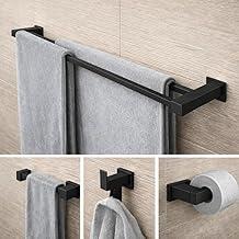 Kit de Acessórios para Banheiro Lavabo, toalheiro duplo, 4 Peças, Aço Inoxidável, Estilo Moderno, Preto fosco