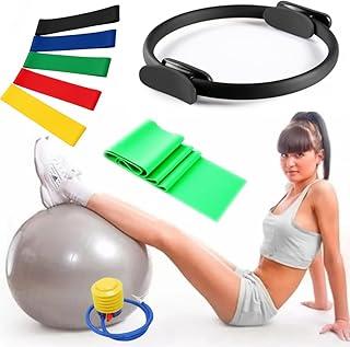 Kit Pilates Completo com Bola 55cm, Anel, Faixa Elástica, Mini Bands, Bomba de Ar, Equipamento para Exercícios em Casa - Yoga Ginástica e Fisioterapia, Anti-Estouro Suporta Até 200kg Látex Durável