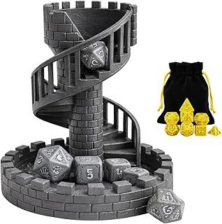 Torre de Dados RPG Medieval 3D Cinza com 5 Dados – Dice Tower para D&D e Jogos de Tabuleiro, Rolagem Organizada e Segura