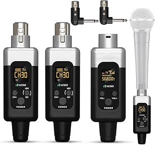 VEDO Conversor Microfone Sem Fio,48v/0V Uhf Transmissor Receptor,Alcance de 30 metros, 30 canais ajustáveis,XLR Sistema de microfone sem fio para todos os tipos de microfone