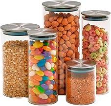 Kit 5 potes de vidro com tampa inox hermético redondo mantimento - Tud