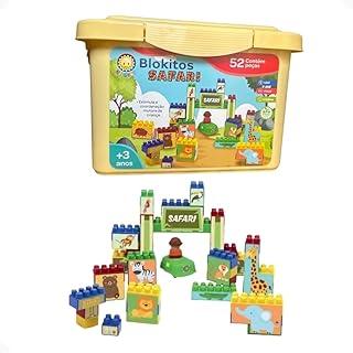 Blocos de Montar Educativos, Fazendinha e Safari, 52 Peças, Brinquedo Infantil +3 Anos (Safari)