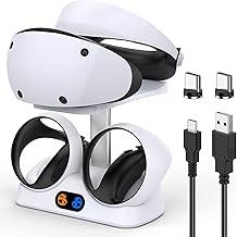 Suporte de carregamento rápido para PS VR2 Sense Controller, Dual Charger Dock Station para PS5 VR2 com Headset Display Mount&LED Light&2 USB-C Magnetic Connector/Cable