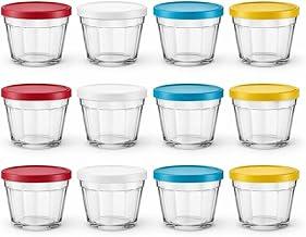 Kit com Tigelas Americano com Tampa Plástica Sortida Potes de Vidro 150 ml 12 Unidades Mundo F&s