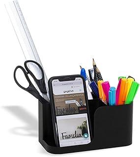 Organizador de Mesa Porta Canetas Lápis Suporte de Celular Multiuso, Metal, Preto - Geguton