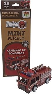 Quebra Cabeça de Madeira 3D Mini Veículo Caminhão de Bombeiro em Madeira Briunquedo Para Montar Possui Fricção Contém 29 peças