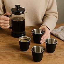 Pixie Kit 4 Xícaras Café Térmicas, Parede Dupla em Inox, 90ML, Preto Fosco, Design Espresso, Isolamento Térmico para Bebidas Quentes