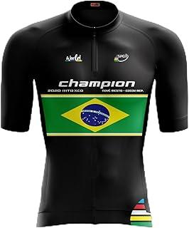 camisa ciclismo masculina brasil champion preta modelagem slim manga curta tecido respirável zíper 15cm com bolso traseiro conforto pedal